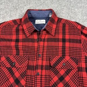 Vintage Sears Roebuck Shirt Mens Large Red Black Plaid Wool Blend Flannel 80s